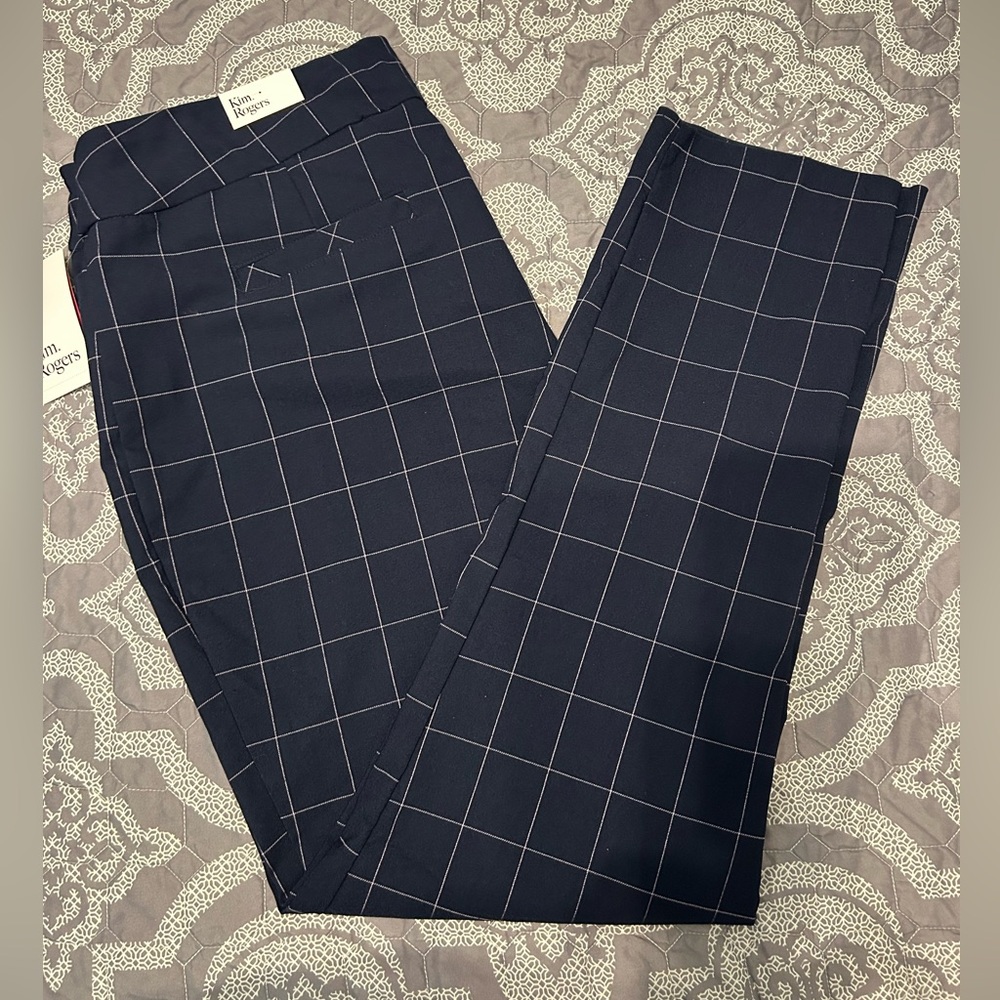 Women’s Size 18W Kim Rogers Navy Blue and Lilac Pull On Dress Pants NWT